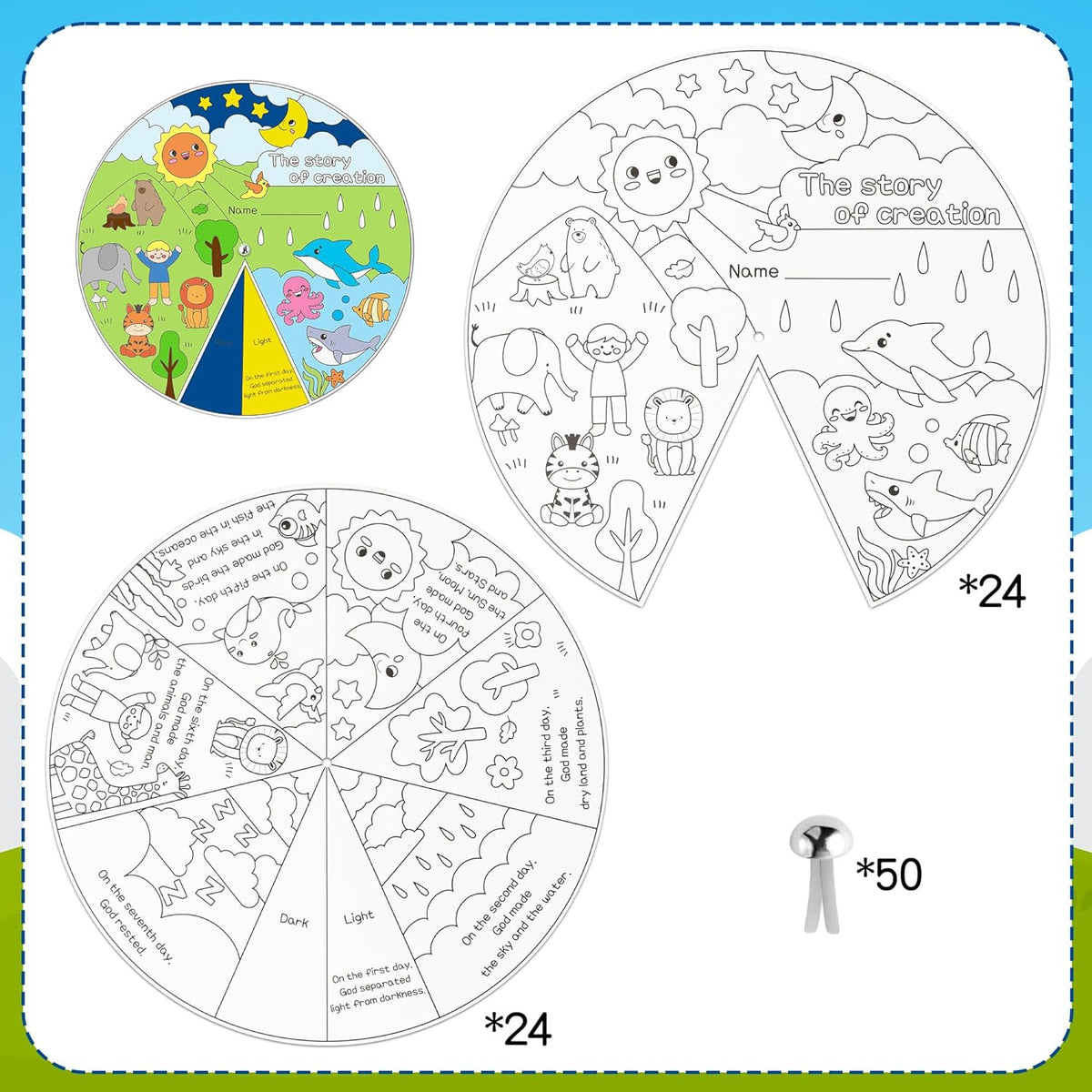 Haooryx 24Sets Color Your Own Creation Wheel, The Story of Creation DI for Free Printable Creation Wheel Craft
