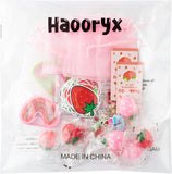 Haooryx 110PCS Strawberry Theme Party Favors Fruit Mochi Toys Berry Sweet Rubber Bracelet Acrylic Strawberry Scrapbook Stickers Keychains with Thank You Card for Girls Birthday Summer Party Goodie Bag