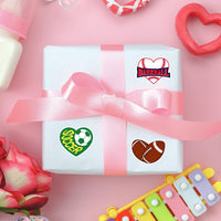 Haooryx 1000pcs Valentine’s Day Heart-Shaped Ball Sports Sticker Rolls, 16 Designs Sports Theme Football Basketball Baseball Soccer Self-Adhesive Sticker Decals for Sports Party Giftwrap Decor