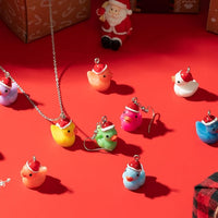 Haooryx 100pcs Christmas Mini Resin Ducks Charms Pendants Colorful Christmas Hat Duck Jewelry Charms Miniature Duck Tiny Figures Ornaments for Xmas Tree Diy Making Bracelet Necklace Earrings Crafts