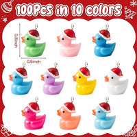 Haooryx 100pcs Christmas Mini Resin Ducks Charms Pendants Colorful Christmas Hat Duck Jewelry Charms Miniature Duck Tiny Figures Ornaments for Xmas Tree Diy Making Bracelet Necklace Earrings Crafts