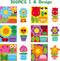 Cartoon Spring Flower DIY Sticker - Haooryx 300pcs Spring Theme Make A Flower Scene Sticker Roll, Cute Rose Sunflower Happy Face Flower Decals Mix and Match DIY Sticker for Kids Spring Party Supply