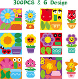 Cartoon Spring Flower DIY Sticker - Haooryx 300pcs Spring Theme Make A Flower Scene Sticker Roll, Cute Rose Sunflower Happy Face Flower Decals Mix and Match DIY Sticker for Kids Spring Party Supply