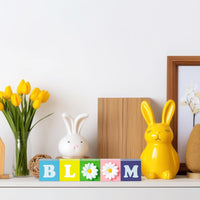 Haooryx 5Pcs Spring Easter Bloom Artificial Daisy Tiered Tray Decor Colorful Daisy Flower Bloom Wood Centerpieces Decorations Spring Farmhouse Wooden Sign for Easter Day Party Home Table Decor