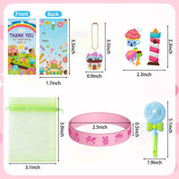 Haooryx 72PCS Candyland Theme Party Favors Candyland Silicone Bracelets Lollipop Whistle Candyland Keychains with Thank You Card and Organza Bags for Kids Birthday Baby Shower Party Goodie Bag Supply