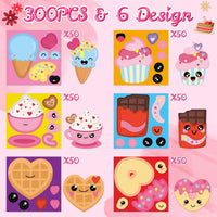 Haooryx 300pcs Valentine’s Day Make A Dessert Face Scene Sticker Roll, Make Your Own Dessert Cute Donut Ice Cream Cupcake Chocolate Sticker Mix and Match Sweet and Treat Party Decor Scrapbook Decor