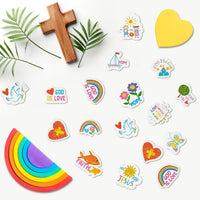 Haooryx 300pcs Religious Cartoon Foam Stickers Sunday School Bible Christian Faith Rainbow Heart Shape Self Adhesive EVA Foam Sticker 3D Puffy Cute Sticker for Kids Rewards Scrapbook Laptops Decor