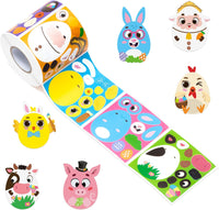 Haooryx 300pcs Make Your Own Easter Egg Scene Sticker Roll Make A Easter Cartoon Animals Face DIY Sticker Decals Mix and Match Cute Easter Theme Egg-Shaped Sticker for Spring Easter Party Supply