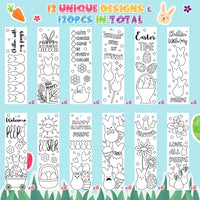 Haooryx 75Pcs Easter Color Your Own Bookmarks, Funny Bunny Peeps Book Mark Tags Kids DIY Coloring Blank Bookmarks for Easter Day Party Favor Gifts Student Rewards Supplies Classroom Art Craft Supplies
