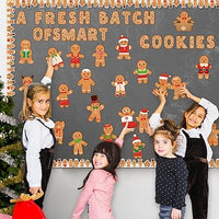 Haooryx 120Pcs Christmas Winter Gingerbread Man Bulletin Board Classroom Decoration Set, Gingerbread Man Pattern Paper Cut-outs for Christmas Theme Party Home School Window Wall Blackboard Decor