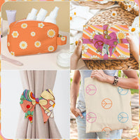 Haooryx 12pcs Hippie Groovy Patterned Cotton Fabric Bundles 22 x 18 Inch Retro Boho Rinbow Floral Printed Fat Quarter Vintage Cute Cotton Fabric for DIY Handmade Sewing Quilting Crafting Patchwork