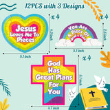 Haooryx 12PCS Christian You are A Pieces of Gods Plan Puzzles Colorful Cross Rainbow Religious Children Paper Puzzle Game for Kid Sunday School Educational Jigsaw Puzzle Easter Classroom VBS Activity