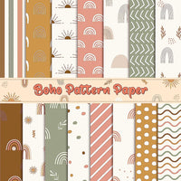 Haooryx 60pcs Boho Pattern Paper Set 11x11 Inch Retro Boho Rainbow Double-sided Decorative Craft Paper Colorful Vintage Art Craft Scrapbook Paper for Card Making Gift Wrap Photo Album Summer Decor