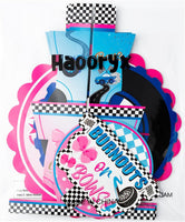 Haooryx Burnout or Bow Gender Reveal Party Decorations Cupcake Stand, 3 Tier Racing Bow Cupcake Tower Cardboard Dessert Holder for Boy or Girl Baby Shower He or She Gender Reveal Party Decor Supplies