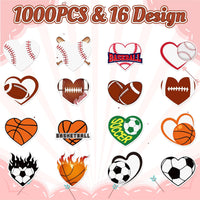 Haooryx 1000pcs Valentine’s Day Heart-Shaped Ball Sports Sticker Rolls, 16 Designs Sports Theme Football Basketball Baseball Soccer Self-Adhesive Sticker Decals for Sports Party Giftwrap Decor