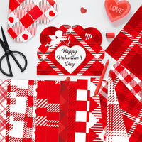 Haooryx 60pcs Valentine’s Day Red Plaid Patterned Paper Set, Double-sided 11’x11’ Heart Pattern Red Buffalo Plaid Scrapbook Specialty Paper Origami Paper for Valentine’s DIY Scrapbook Giftwrap Decor