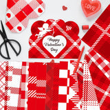 Haooryx 60pcs Valentine’s Day Red Plaid Patterned Paper Set, Double-sided 11’x11’ Heart Pattern Red Buffalo Plaid Scrapbook Specialty Paper Origami Paper for Valentine’s DIY Scrapbook Giftwrap Decor