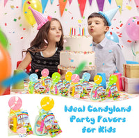 Haooryx 72PCS Candyland Theme Party Favors Candyland Silicone Bracelets Lollipop Whistle Candyland Keychains with Thank You Card and Organza Bags for Kids Birthday Baby Shower Party Goodie Bag Supply