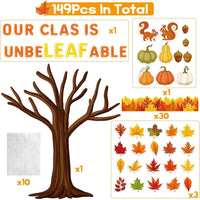 Haooryx 149Pcs Fall Autumn Unbeleafable Artificial Leaves Cutouts Bulletin Board Decoration Set, Fall Leaves Pumpkin Paper Patterned Cut-Outs for Autumn Classroom Blackboard Whiteboard Wall Decor