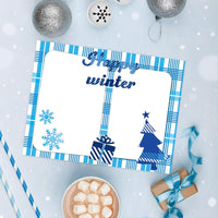 Haooryx 60pcs Winter Season Blue and White Plaid Pattern Paper Set, 11 x 11 Inch Snowflakes Blue and White Buffalo Double-Sided Glossy Origami Paper Christmas DIY Scrapbook Giftwrap Decorative Paper