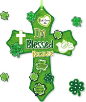 Haooryx 28 Pack St.Patrick's Day Blessings Cross Craft Kit Make Your Own Blessings Thankful Cross Hanging Ornaments Shamrocks DIY Craft Church Christian Sunday School St. Patrick's Day Party Supply