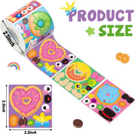 Haooryx 300pcs Make A Donut Face Scene Sticker Roll Make Your Own Cartoon Donut Happy Face Sticker Decal Cute Mix and Match Art Craft Dessert Sticker for Kid’s Birthday Dessert Party Giftwrap Decor
