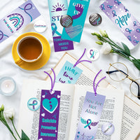 Haooryx 123Pcs Suicide Prevention Awareness Bookmarks, Teal Purple You are Not Alone Never Give Up Stay Tomorrow Needs You Book Marks for Suicide Prevention Awareness Seminar Stationery Supplies