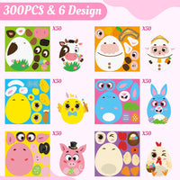 Haooryx 300pcs Make Your Own Easter Egg Scene Sticker Roll Make A Easter Cartoon Animals Face DIY Sticker Decals Mix and Match Cute Easter Theme Egg-Shaped Sticker for Spring Easter Party Supply