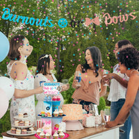 Haooryx Burnout or Bow Gender Reveal Party Decorations Cupcake Stand, 3 Tier Racing Bow Cupcake Tower Cardboard Dessert Holder for Boy or Girl Baby Shower He or She Gender Reveal Party Decor Supplies
