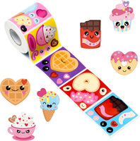 Haooryx 300pcs Valentine’s Day Make A Dessert Face Scene Sticker Roll, Make Your Own Dessert Cute Donut Ice Cream Cupcake Chocolate Sticker Mix and Match Sweet and Treat Party Decor Scrapbook Decor