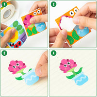 Cartoon Spring Flower DIY Sticker - Haooryx 300pcs Spring Theme Make A Flower Scene Sticker Roll, Cute Rose Sunflower Happy Face Flower Decals Mix and Match DIY Sticker for Kids Spring Party Supply