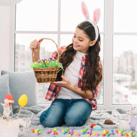 Haooryx 241Pcs Easter Mini Foam Eggs and Grass, Glitter Foam Eggs Bulk Decorative for Easter Party Kids Classroom DIY Craft Favor Supplies Easter Basket Stuffers Spring Party Home Dinner Table Decor