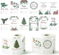 Haooryx 600Pcs Christmas Watercolor Plants Gift Tag Christmas Tree Roll Sticker to from Self Adhesive Name Tag Label for Winter Holiday Festive Presents Package Envelope Seals Cards Decorations