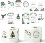 Haooryx 600Pcs Christmas Watercolor Plants Gift Tag Christmas Tree Roll Sticker to from Self Adhesive Name Tag Label for Winter Holiday Festive Presents Package Envelope Seals Cards Decorations