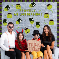 Haooryx 118Pcs Halloween Frankly We Love Reading Green Monster Bride Bulletin Board Classroom Decoration Set, Green Monster Character Cutouts for Halloween Home Party School Chalkboard Wall Decor