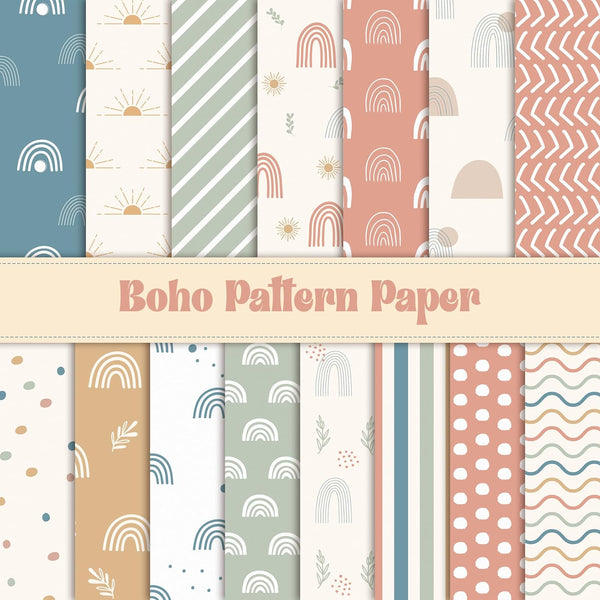 Haooryx 60pcs Boho Pattern Paper Set 11x11 Inch Retro Boho Rainbow Double-sided Decorative Craft Paper Colorful Vintage Art Craft Scrapbook Paper for Card Making Gift Wrap Photo Album Decor