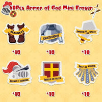 Haooryx 60pcs Armor of God Mini Eraser for Kids Religious Theme Pencil Erasers Christian Nativity Mini Bulk Erasers for Student Classroom Activities Supplies Homework Sunday School Reward Gift Filler