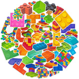 Haooryx 50pcs Building Block Sticker Set, Colorful Bricks Self-Adhesive Sticker Decals Cute Stickers for Building Block Lover Kid’s Birthday Party Supplies Bulk Bricks Sticker for Scrapbook Decor