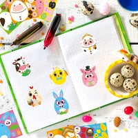 Haooryx 300pcs Make Your Own Easter Egg Scene Sticker Roll Make A Easter Cartoon Animals Face DIY Sticker Decals Mix and Match Cute Easter Theme Egg-Shaped Sticker for Spring Easter Party Supply
