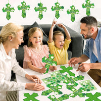 Haooryx 28 Pack St.Patrick's Day Blessings Cross Craft Kit Make Your Own Blessings Thankful Cross Hanging Ornaments Shamrocks DIY Craft Church Christian Sunday School St. Patrick's Day Party Supply