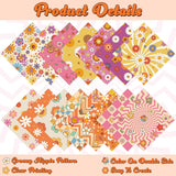 Haooryx 60pcs Groovy Hippie Flower Patterned Paper Set, Double Sided 11’x11’ Retro Colorful Boho Floral Scrapbook Specialty Paper Cute Groovy 90’ DIY Origami Paper Card Making Giftwrap Decor
