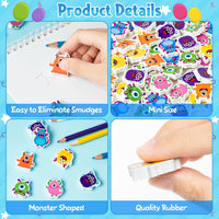 Haooryx 60Pcs Halloween Monster Mini Eraser for Kids Bulk, Cartoon Monster Assorted Pencil Erasers 3D Desk Puzzle Erasers Pet for Student Homework Class Prizes Trick or Treat Party Gift Filler Favor