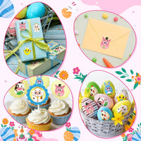 Haooryx 300pcs Make Your Own Easter Egg Scene Sticker Roll Make A Easter Cartoon Animals Face DIY Sticker Decals Mix and Match Cute Easter Theme Egg-Shaped Sticker for Spring Easter Party Supply