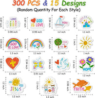 Haooryx 300pcs Religious Cartoon Foam Stickers Sunday School Bible Christian Faith Rainbow Heart Shape Self Adhesive EVA Foam Sticker 3D Puffy Cute Sticker for Kids Rewards Scrapbook Laptops Decor