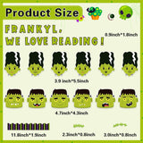Haooryx 118Pcs Halloween Frankly We Love Reading Green Monster Bride Bulletin Board Classroom Decoration Set, Green Monster Character Cutouts for Halloween Home Party School Chalkboard Wall Decor