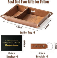 Haooryx 3Pcs Best DAD Ever PU Leather Valet Tray and Keychain Brown PU Leather Catchall Tray with Envelope Nightstand Holder Christmas Housewarming Present for Keys Watch Phone Wallet Jewelry