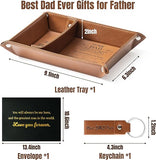 Haooryx 3Pcs Best DAD Ever PU Leather Valet Tray and Keychain Brown PU Leather Catchall Tray with Envelope Nightstand Holder Christmas Housewarming Present for Keys Watch Phone Wallet Jewelry
