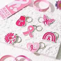 Haooryx 36pcs Breast Cancer Awareness Keychain for Girls Women, Pink Ribbon Hope Key Chain Breast Cancer Awareness Accessories Hope Fight Keychain Breast Cancer Awareness Party Favor Inspiring Gifts
