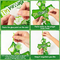 Haooryx 28 Pack St.Patrick's Day Blessings Cross Craft Kit Make Your Own Blessings Thankful Cross Hanging Ornaments Shamrocks DIY Craft Church Christian Sunday School St. Patrick's Day Party Supply