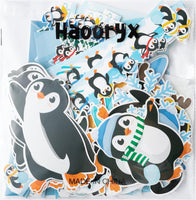 Haooryx 135Pcs Winter Sliding Into A New Year Penguin Bulletin Board Set, Penguin Paper Cut-Outs Blackboard Border Nametag Set for Christmas Party Home School Classroom Whiteboard Window Wall Decora